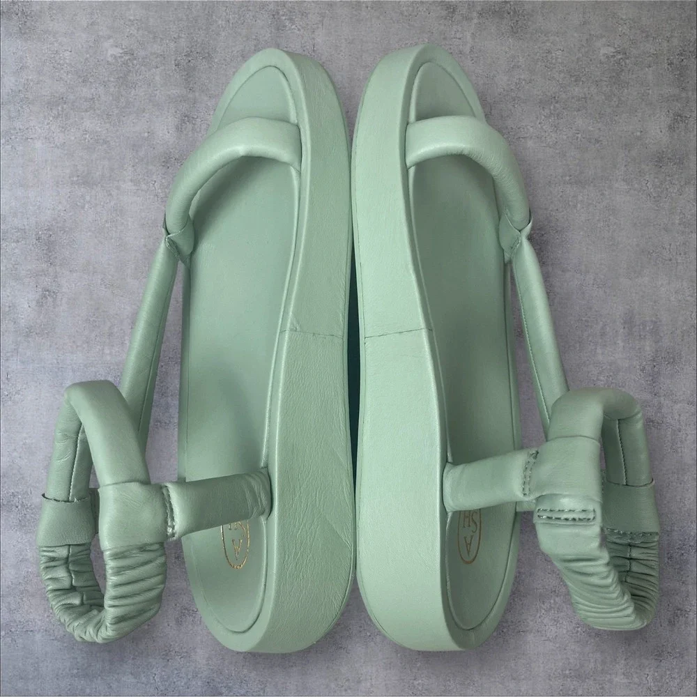 ASH Victoria Green Napa Leather Platform Strappy Sandals Womens 39 Slip On